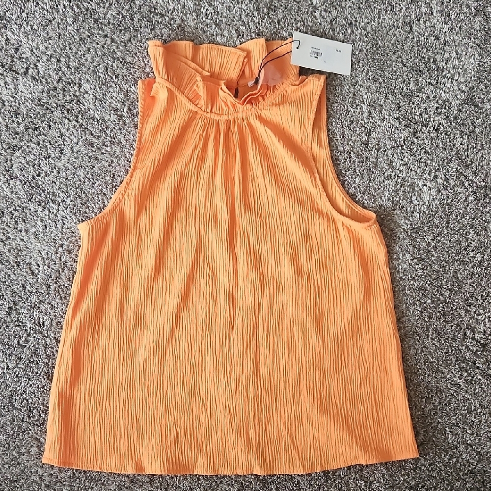THML Ruffled Neck Orange Tank Top